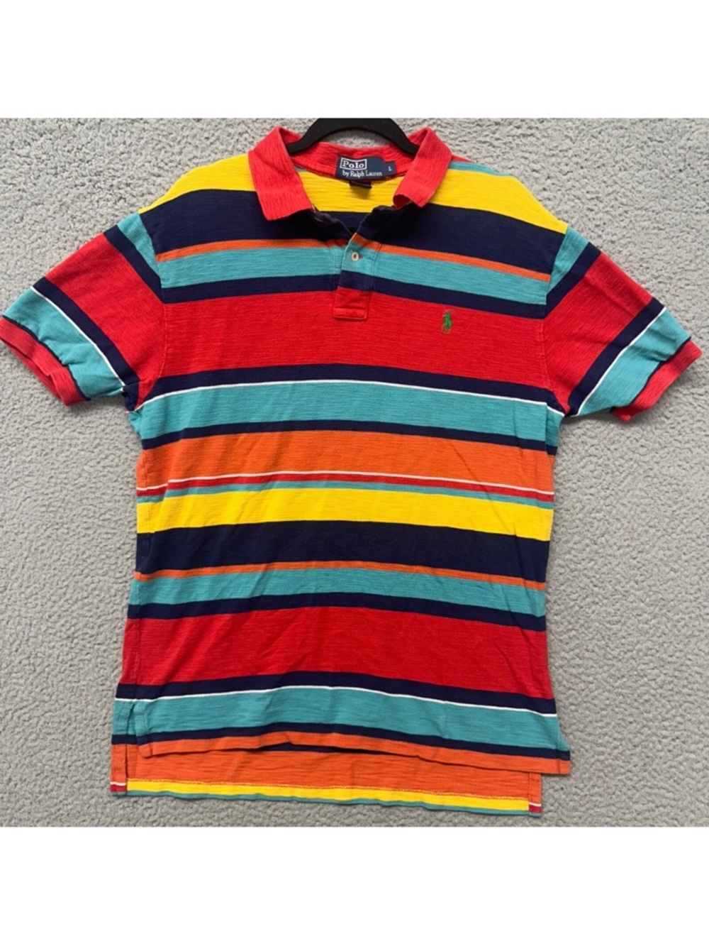 VTG Polo Ralph Lauren Multi-Color Striped Polo Shirt Large L 90s Retro